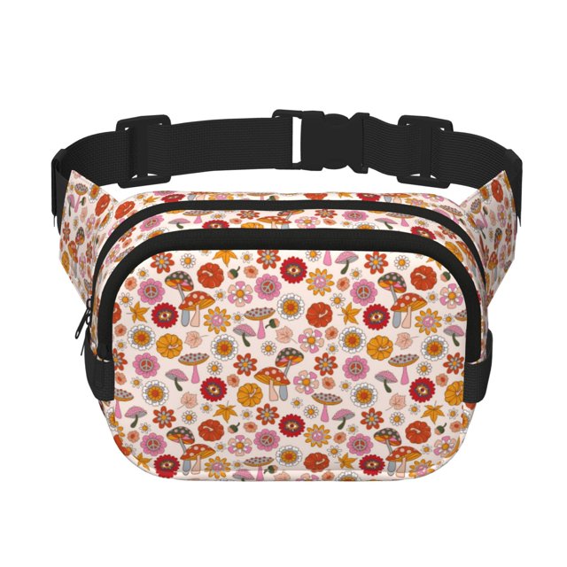 Disketp Fall 70s Groovy Hippie Riñonera de Doble Capa, Bolsa de Cintura Ajustable para Viajes, Correr y Senderismo, Riñonera Ligera para Hombre y Mujer