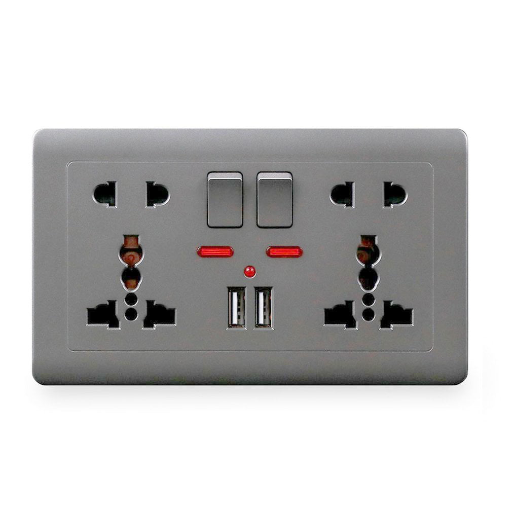 UK Mains Power Socket With 2 USB Charging Port Connection Wall Plate Plug Switch 