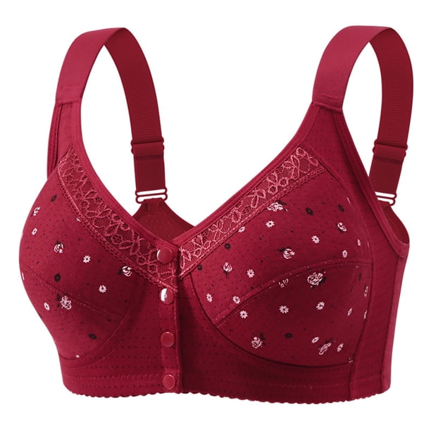Karight Bras for Women No Underwire Full Coverage Senior Padded Bra Floral Front Closure Push Up Cotton Bralettes