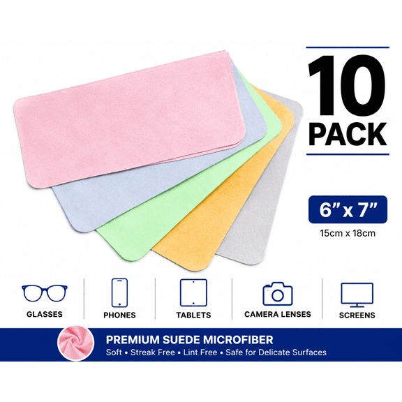 Thickened Durable Microfiber Eyeglass Cleaning Cloth Pack for Glasses, Lenses, Electronics and Screens, 6"x7", 10 Count