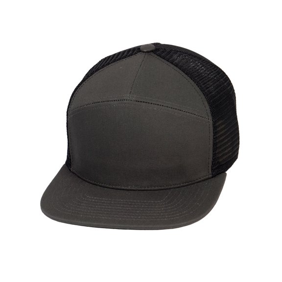 7 Panel Hats For Men - Flat Bill Snapback Trucker Hat, Charcoal