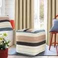 thumbnail image 3 of 20" Blue Pink And Ivory Stripe Cube Indoor Outdoor Pouf Ottoman, 3 of 10
