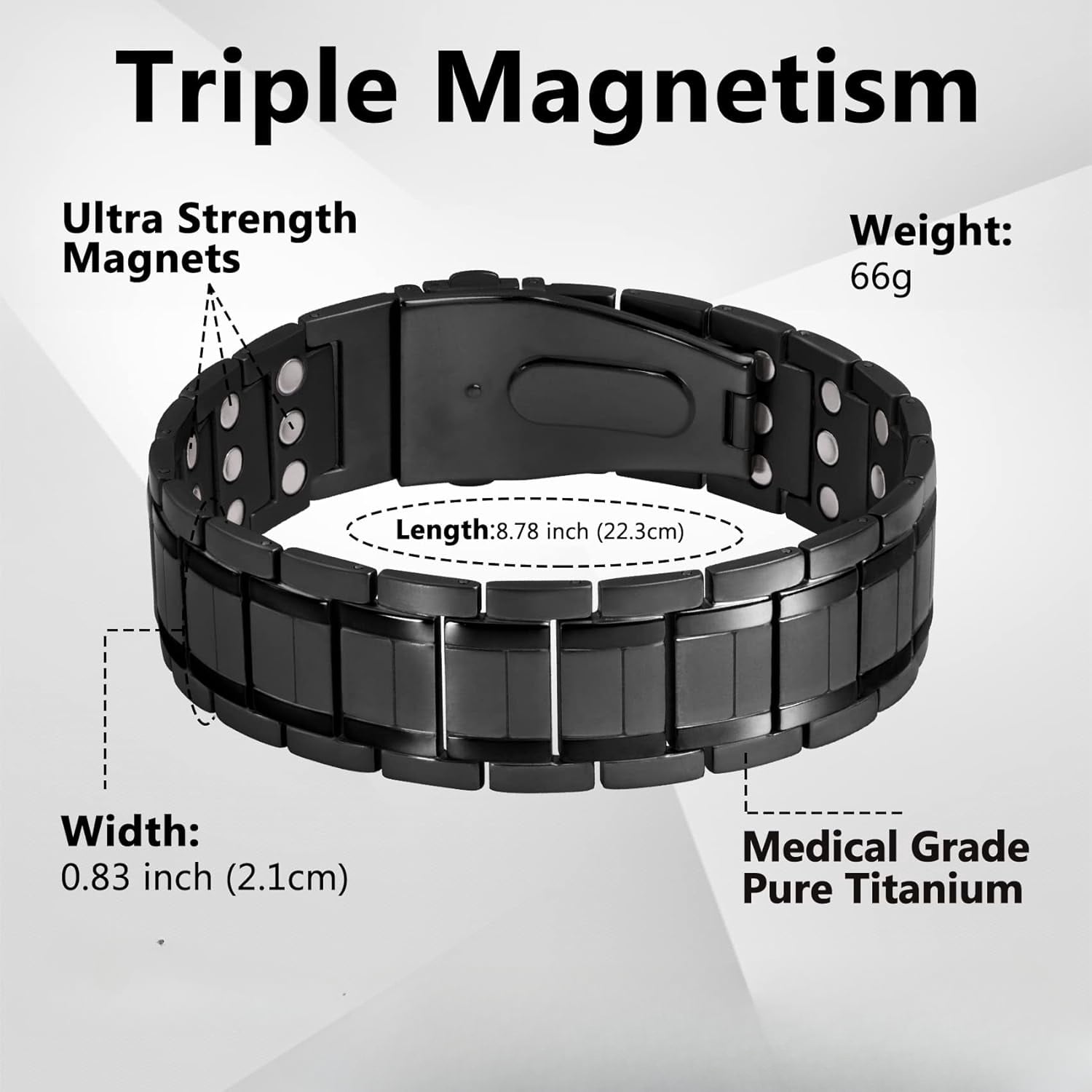 Wollet 3X Magnetic Bracelets for Men Triple Strength, Titanium Magnetic Bracelet with Folding Clasp