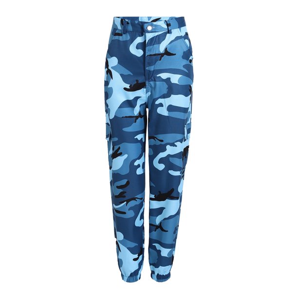 Pantalones cargo Prolriy para mujer, pantalones casuales para mujer, leggings de camuflaje, ropa de trabajo, pantalones casuales de mezclilla, pantalones de mujer, azul L