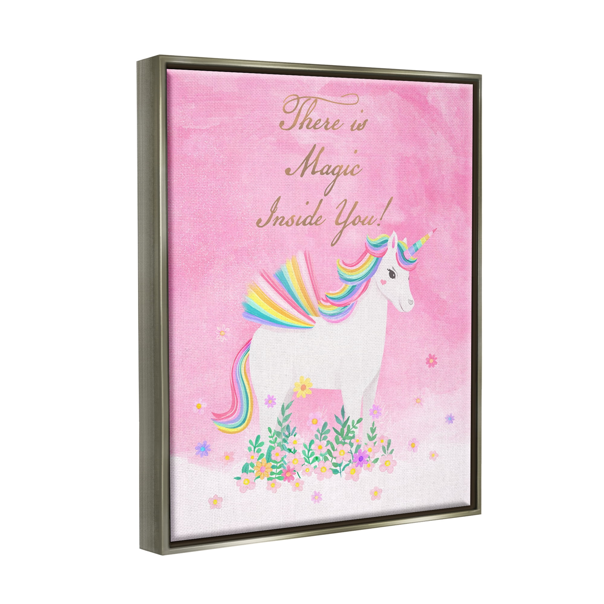 Stupell Industries Magic Inside You Unicorn Fairy Tales & Fantasy Painting Gray Floater Framed Art Print Wall Art, 25 x 31