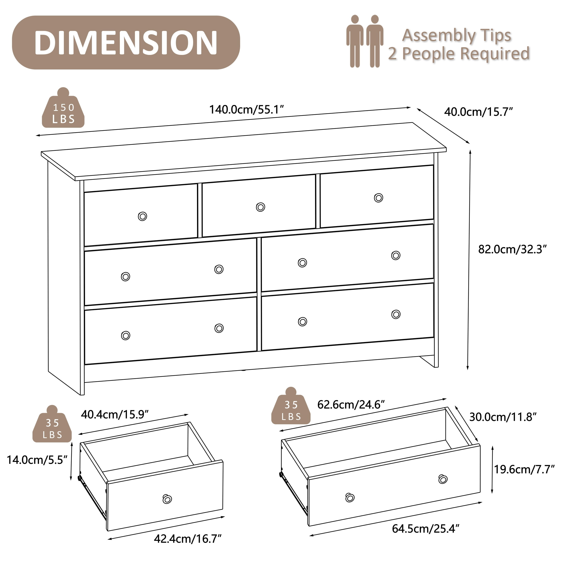 YouTrend 7 Drawer Dresser,White Dresser for Bedroom Drawer Organizer Storage Drawers,Wood Adult Storage Cabinet Living Room Hallway