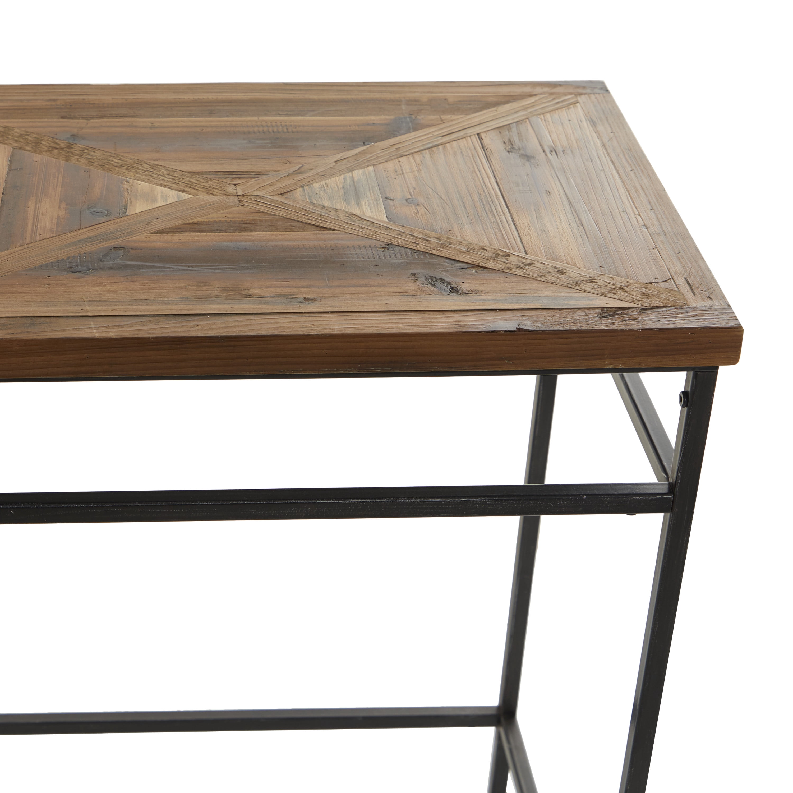 DecMode 48" x 30" Black Metal Console Table with Brown Wood Top, 1-Piece