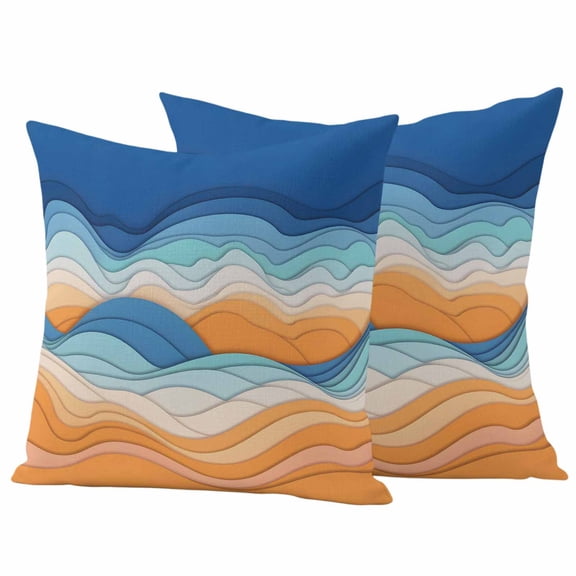 Outdoor Waterproof Pillow Covers Abstract Orange Blue Ocean Waves Decorative Throw Pillow Protectors,Pillowcase Cushion Cases for Patio Sofa Garden Couch,16x16in,Pack of 2