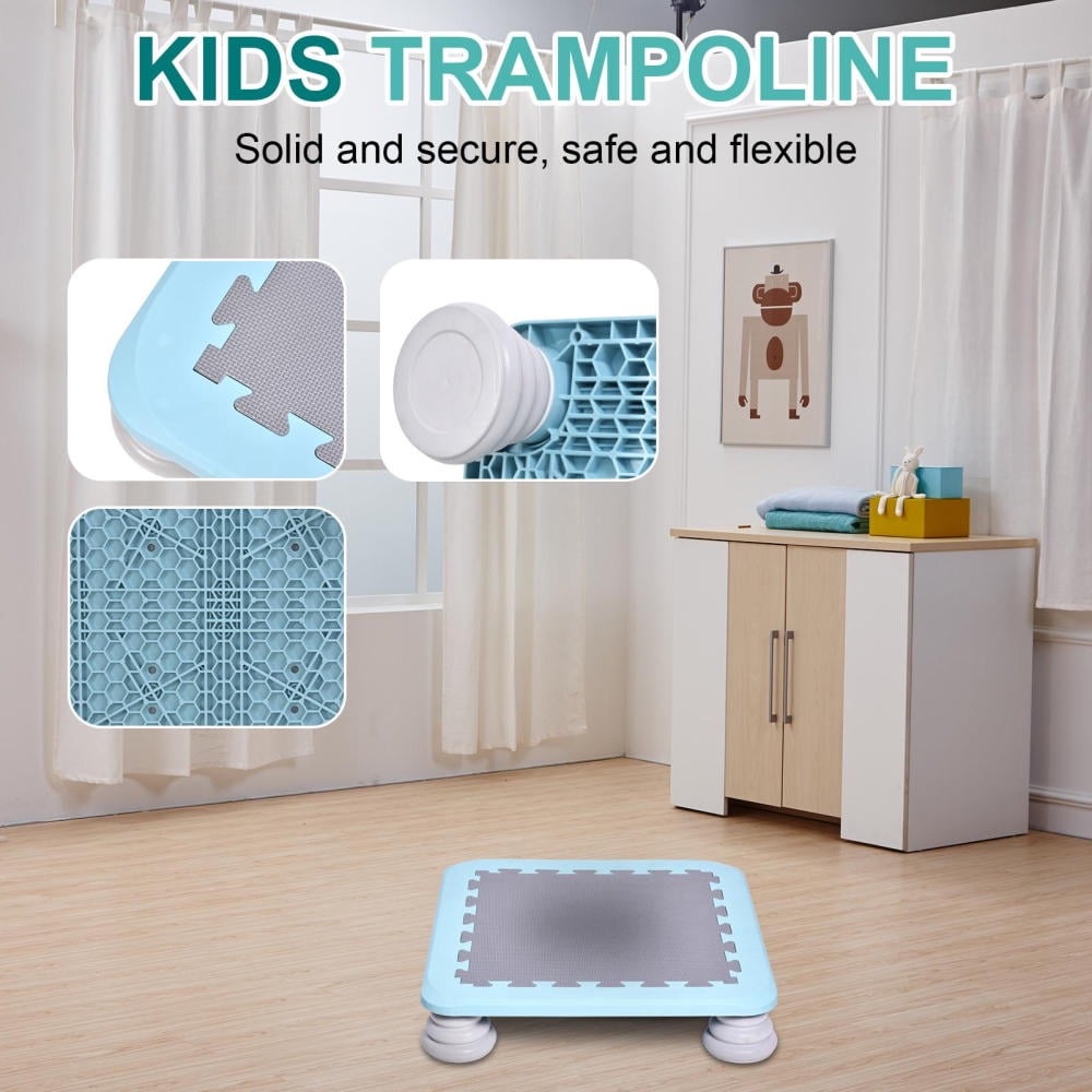 Kids Square Trampoline 25in, Autism Sensory Training Rebounder, Stable Bouncing Bed for Boys Girls 3+ Years(Blue)