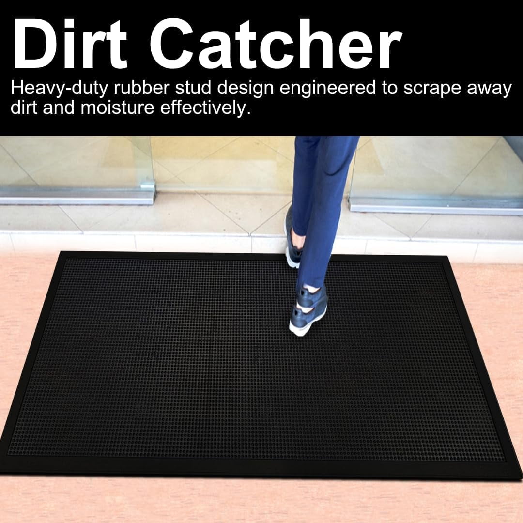 A1HC Natural Rubber Fingertip Entrance Floor Mat, 32"x40", Black Scraper Stud Mat, Premium Non-Slip Door Mat for Home, Garage & Commercial Use