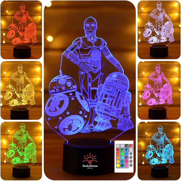 SerkyHome 3in1-3D Illusion Night Light for Kids 7 Colors with