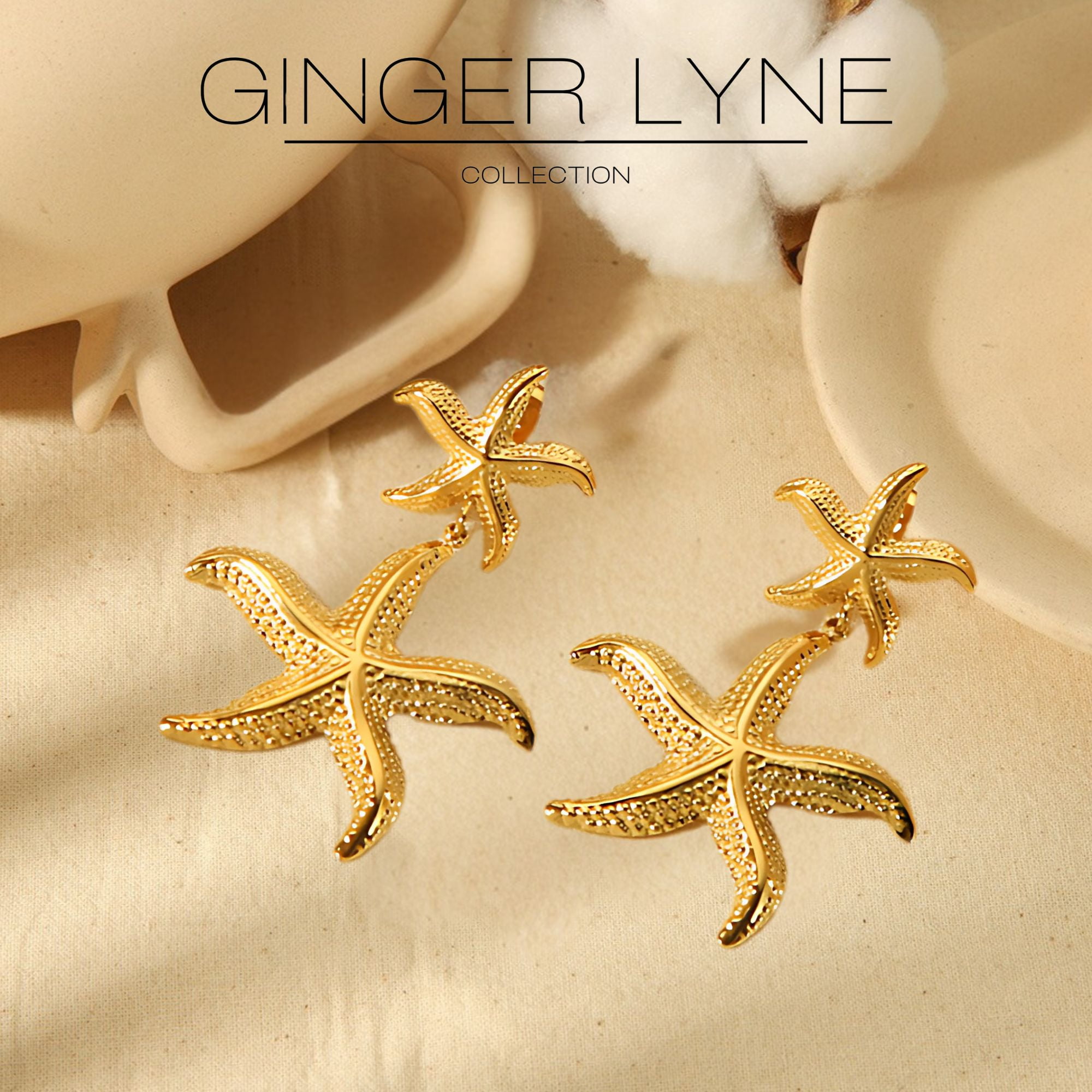 Starfish Earrings for Women Gold Plated Stainless Steel Dangle Jewelry Butterfly Backs Ginger Lyne Collection