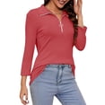 thumbnail image 4 of VDJ Women Cute Tops 3/4 Sleeve Half Zipped V Neck Comofortable Soft Lounge Tshirts Chic Peach Pink Tunic Size S, 4 of 6