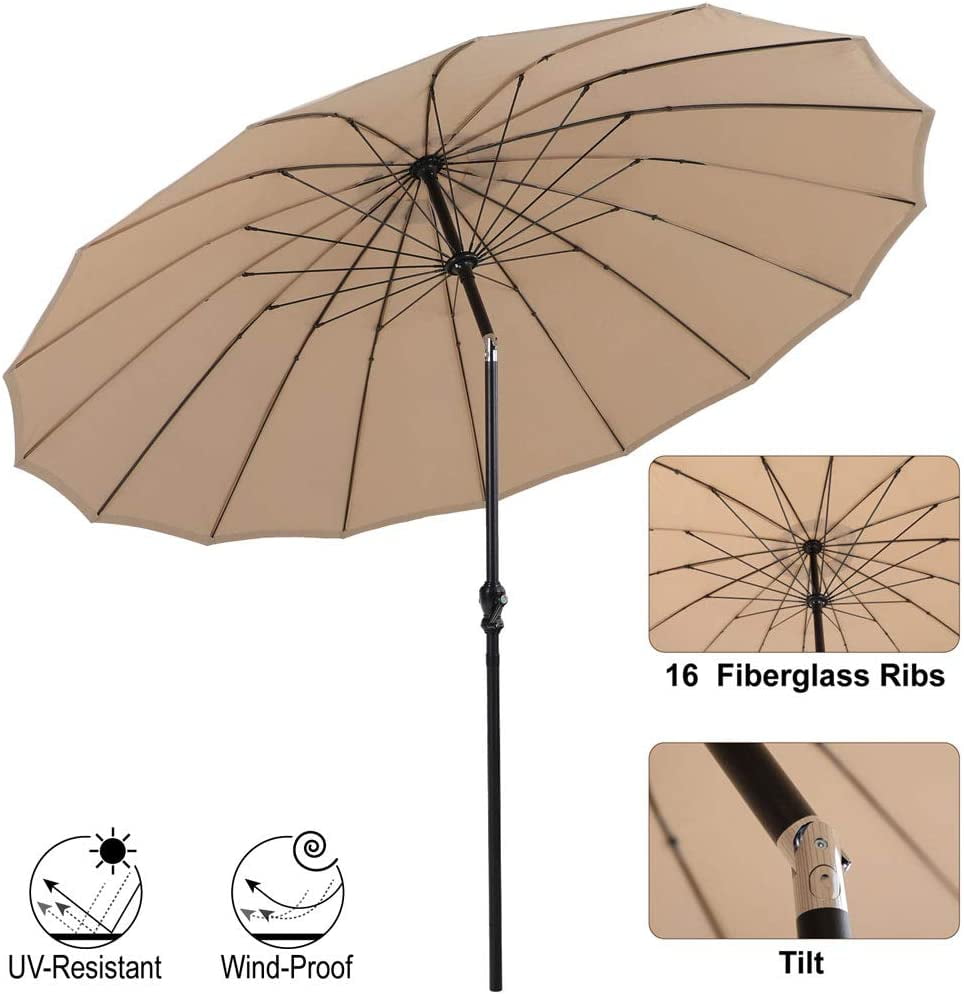 MF Studio 8' Beige Round Market Patio Umbrella with Push Button Tilt & Crank