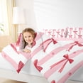 thumbnail image 4 of Homewish Kawaii Bow Full Size Comforter Sets 3-Piece for Kids Children Girls,Dreamy Princess Bedding Comforter Set,Geometric Stripes Lightweight Bedding Sets,Ultra Soft Home Decor,Reversible, 4 of 8