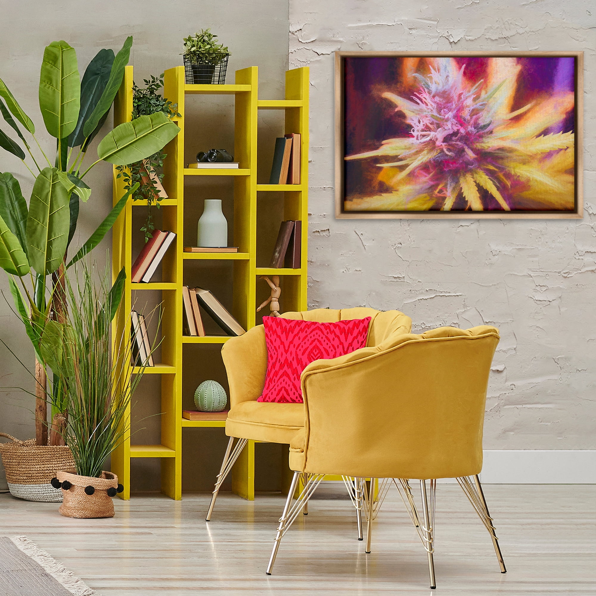 Stupell Industries Chalk Cannabis Flower Plants & Flowers Painting Brown Floater Framed Canvas Art Print Wall Art, 31 x 21