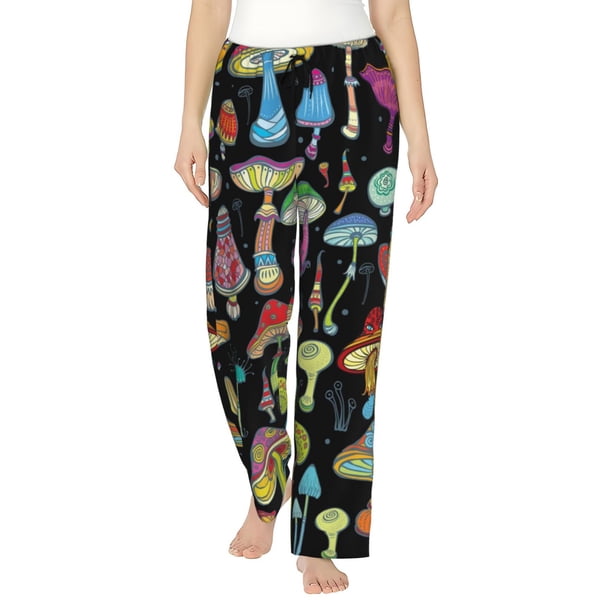Fotbe Bright Mushrooms Pantalones de Pijama para Mujer, Pantalones de Dormir, Pantalones Pj con Cordón y Bolsillos-Large