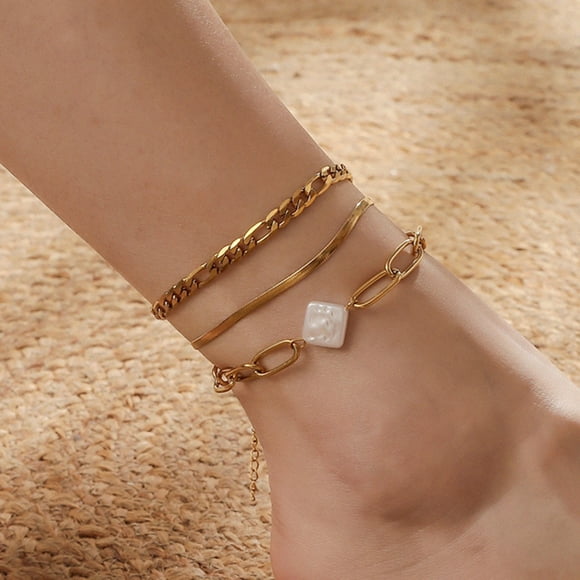 Gold Three-layer Chain Diamond Pearl Foot Chain,Minority Design Sense