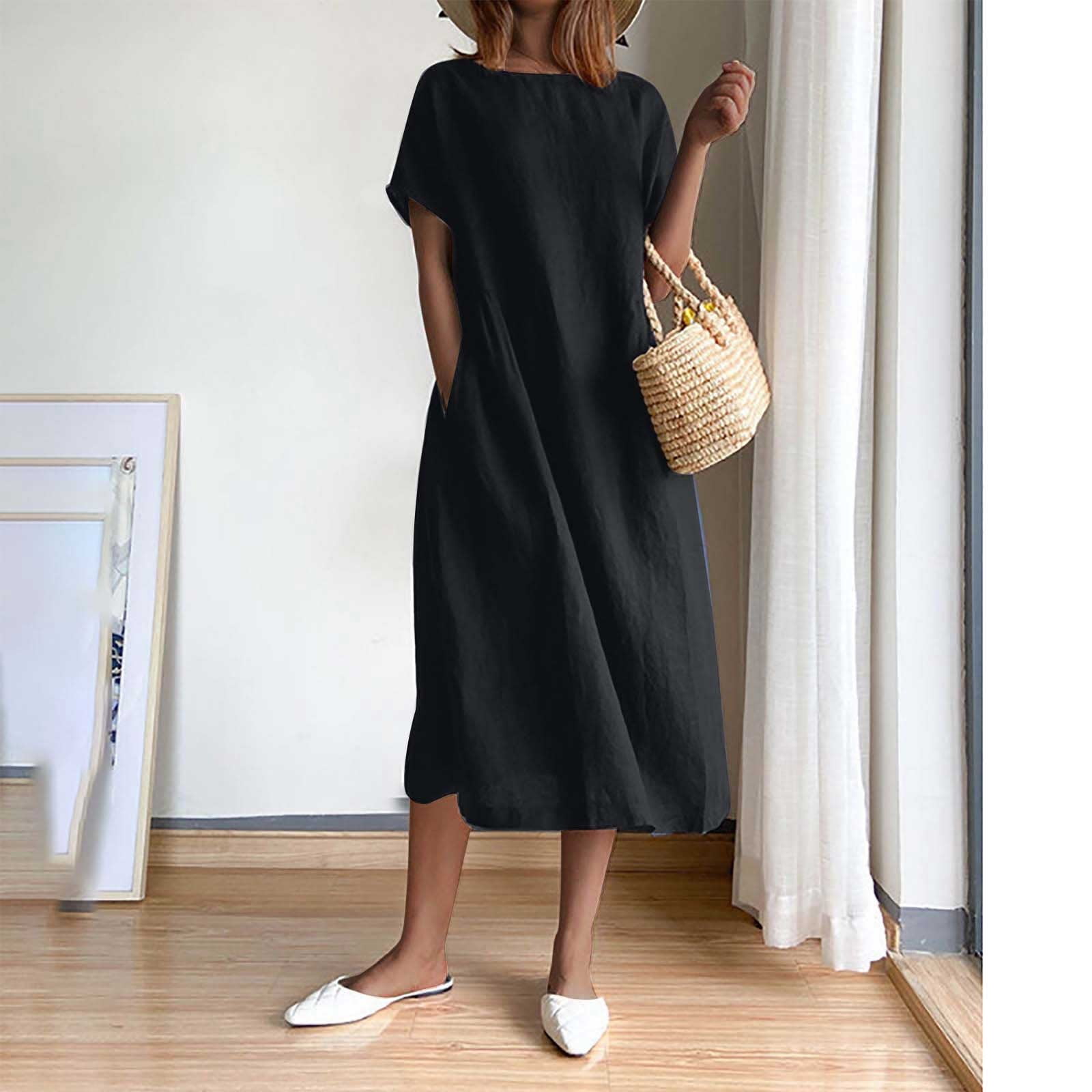 Efsteb Womens Dresses Maxi Dress Short Sleeve Dress Solid Color