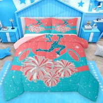 Castle Fairy Cheerleading Cheerleader 3 Pieces Queen Comforter Set for Girls,Girly Dreamy Dance Ultra Soft Bedding Sets,Bling Glitter Bedding Comforter Set Breathable,Microfiber Bedroom Decor