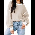 thumbnail image 3 of Suéter Holgado de Otoño para Mujer, Moderno Jersey de Punto A Rayas con Mangas Murciélago y Bloques de Color. Lechoso M, 3 of 6