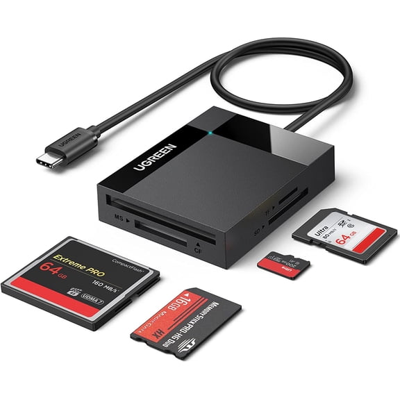 USB C SD Card Reader 4-in-1 Memory Card Adapter External SD Micro SD MS CF Compact Flash Camera Card Reader Compatible with iPhone 15, Trail Camera, MacBook, iPad