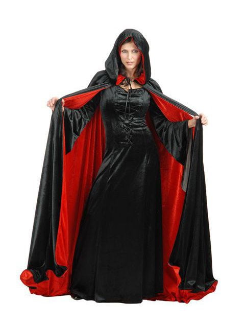 Red & Black Reversible Cape Ladies Fancy Dress Halloween Adults Costume Cloak 