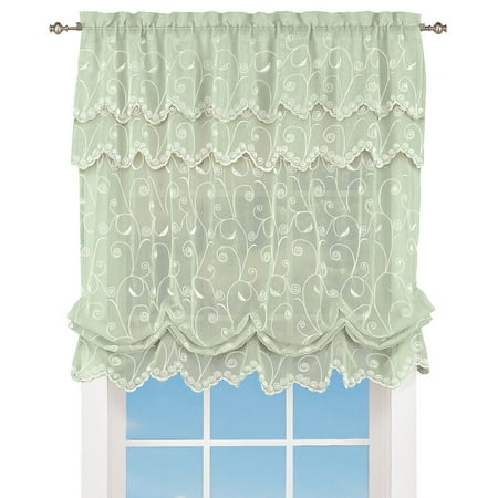 - Sheer Balloon Curtain Shade with Scroll Pattern & Rod Pocket Top, 63