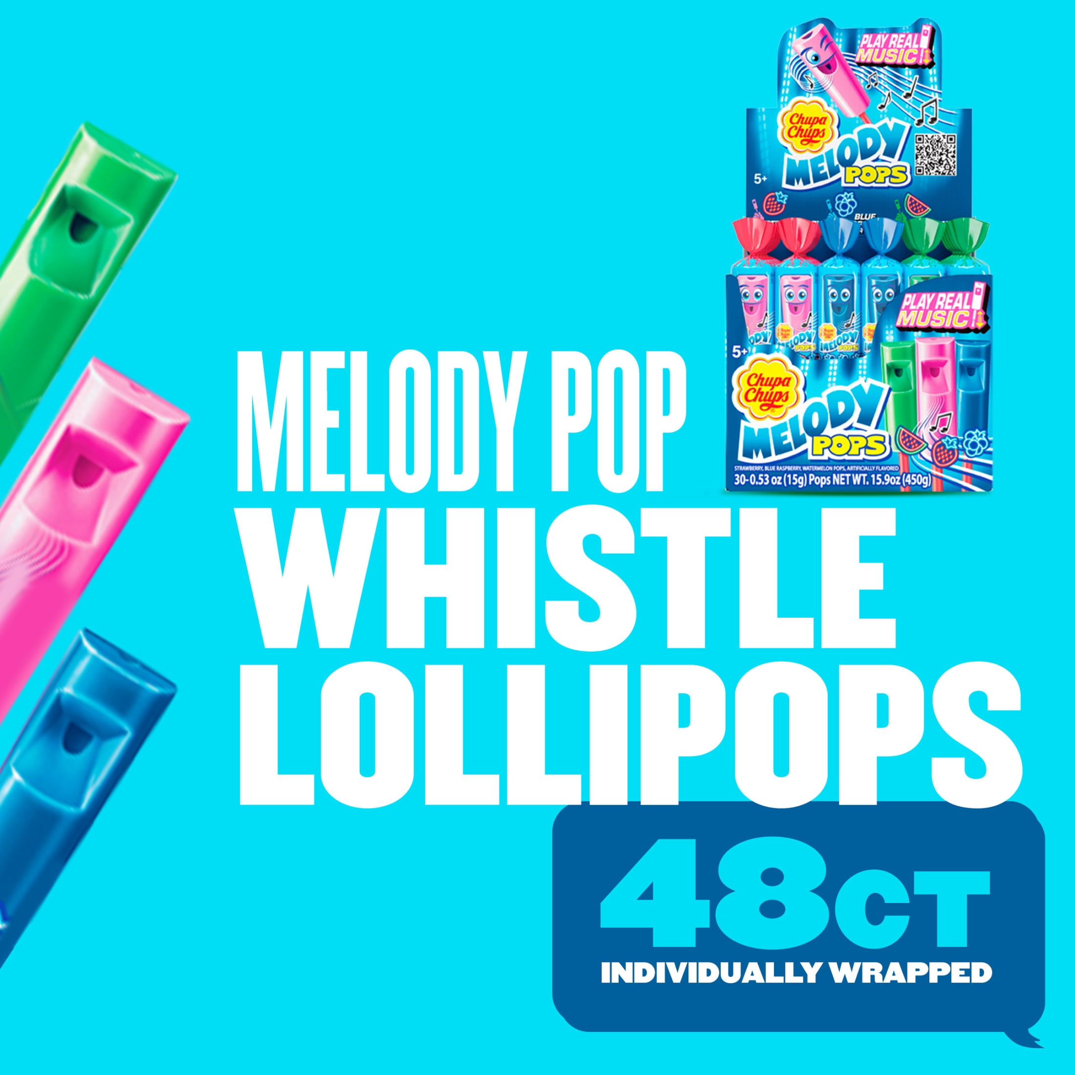 Chupa Chups Melody Pop, Assorted Flavors, Whistle Lollipops