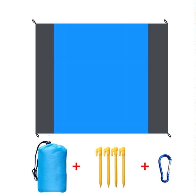 Manta de Picnic 210x200cm Manta de Playa Impermeable Resistente a la Arena Estera de Camping portátil con 4 Postes Azul