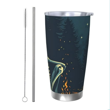 

Zeuib Moonlit Skeleton Campfire Printed 20oz Stainless Steel Insulated Car Cup Stainless Steel Thermal Cup Vacuum Insulated Leak-proof Travel Mug Cup-Straw Two-piece Set