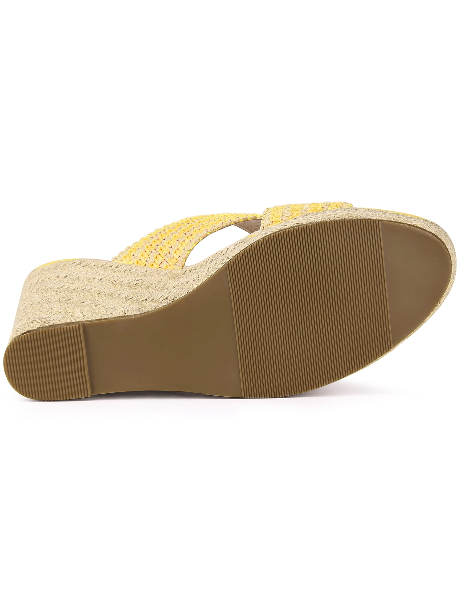 DARING DIVA Women's Crisscross Strap Platform Slides Wedge Sandals Yellow 9