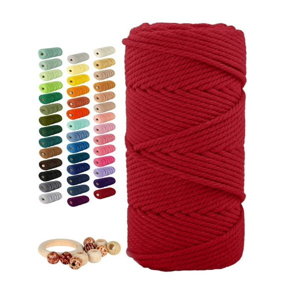 Macrame Cotton Cord 5mmx109 Yard 4 Strand Munzong Natural Handmade 4 Twisted Cotton Rope for Wall Hanging Weaving Tapestry DIY Craft Knitting Plant Hanger Gift Wrapping Wedding Decor(100m Red)