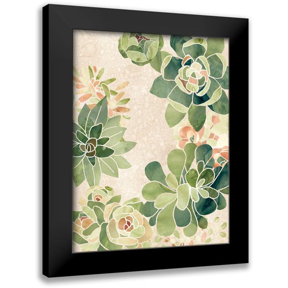 Vess, June Erica 12x14 Black Modern Framed Museum Art Print Titled - Stained Glass Succulents II
