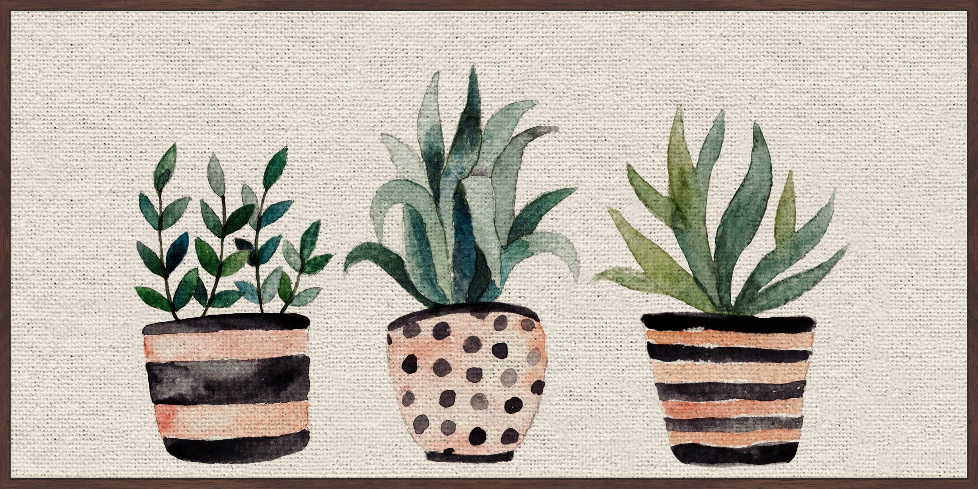 Three Plants II Floater Framed Painting Print on Canvas
