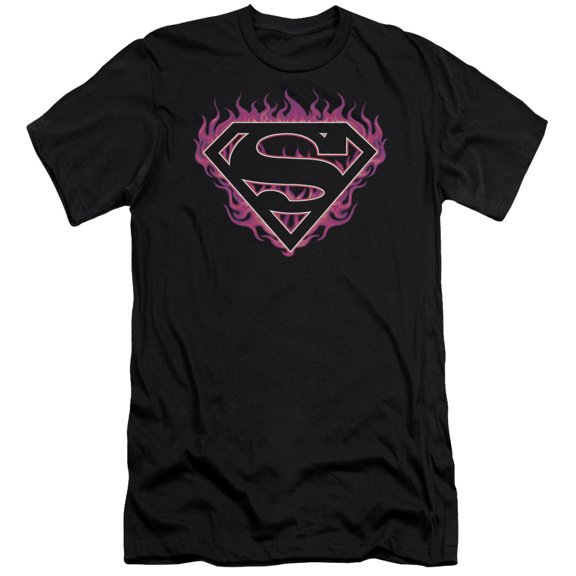 Superman Fuchsia Flames Adult 30/1 T-Shirt Black