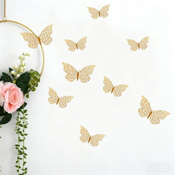 AuroraX Valentines Day Decorations Indoor 12 Pcs 3d Gold Butterfly Wall Decals Removable Metallic Butterfly Stickers for Birthday Party Decorations,Baby Shower,Wedding(Gold)