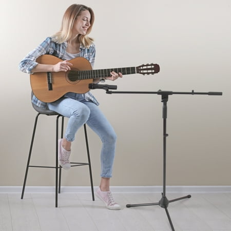 Pyle Foldable Tripod Microphone Stand - Universal Mic Mount and Height Adjustable from 37.5'' to 65.0'' Inch High w/Extending Telescoping Boom Arm Up to 28.0'' - Knob Tension Lock Mechanism PMKS3
