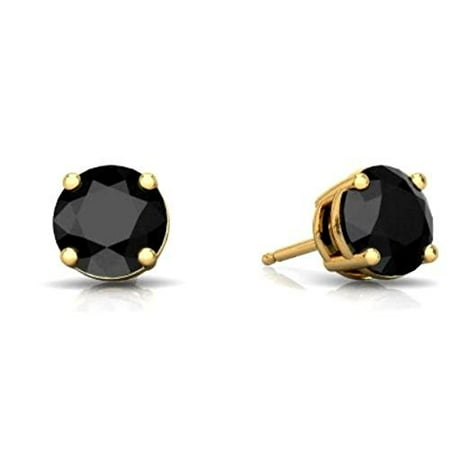 - 14Kt Yellow Gold 4mm Genuine Black Onyx Round Stud Earrings