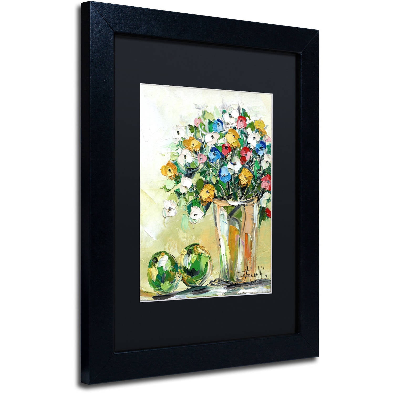 Trademark Fine Art "Spring Flowers in a Vase 5" Canvas Art by Hai Odelia, Black Matte, Black Frame