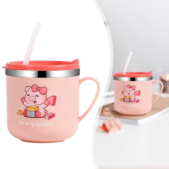 Stainless Steel Insulated Kids Cup with Lid and Straw, Double-Wall Vacuum Tumbler, Leak-Proof Silicone Seal, Measurement Scale, Ergonomic Handle, for Juice and Water, 1 Count