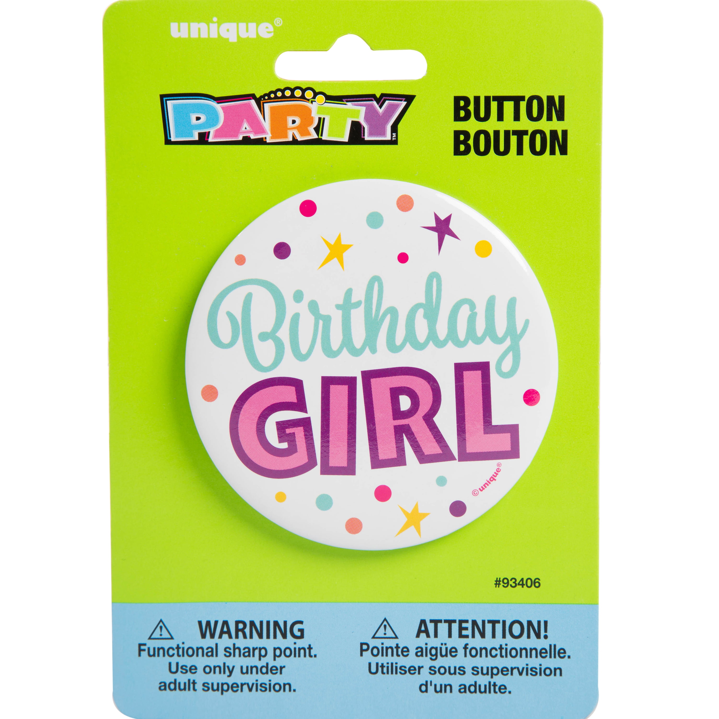 1 x 5cm BIRTHDAY GIRL BUTTON GIRLS PARTY FAVOURS COSTUME ACCESSORY METAL BUTTONS 