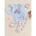 thumbnail image 2 of Okbabeha Newborn Baby Girl Easter Outfit Bunny Ruffle Long Sleeve Romper Easter Eggs Long Pants Headband 3Pcs Set 0 3 6 9 12 18 Months, 2 of 8