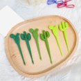 thumbnail image 4 of Opolski 6Pcs/Box Fruit Toothpicks Portable Green Cactus Shape ABS Creative Kids Tableware Cake Forks for Kitchen, 4 of 9