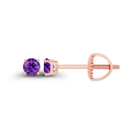 Decadence 14K Rose Gold Plated Sterling Silver 3mm Round Natural Purple Amethyst February Birthstone Screwback Stud Earrings