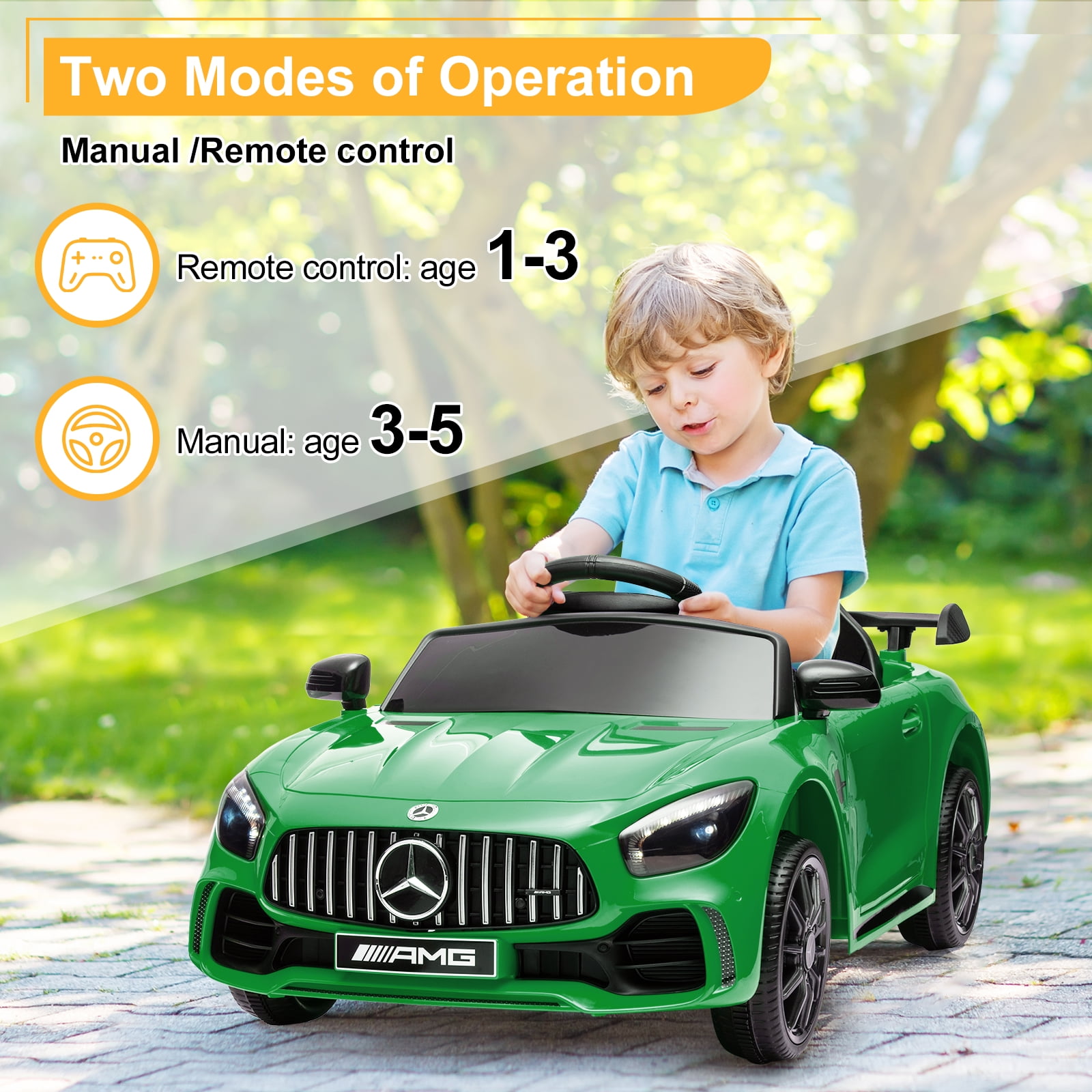 Kepooman 12V 4.5Ah Kids Police Ride On Car with 2.4G Remote Control Mercedes-Benz Sports Car, Electric Toy for Kids, Green