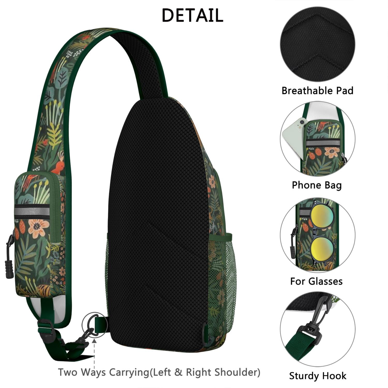 Wild Horse and Flowers Design Hiking Daypack – Secure Zippers, Lightweight, Artistic Floral Print – Cute Rainbow Pattern Travel Chest Bag