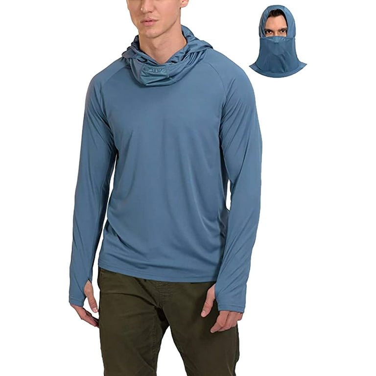 Outfmvch Hoodies for Men Summer Face Mask Sunscreen Fishing Thumb Hole Hoodie Quick Dry Womens Tops Mens Sweaters Light Blue, Men's, Size: Small