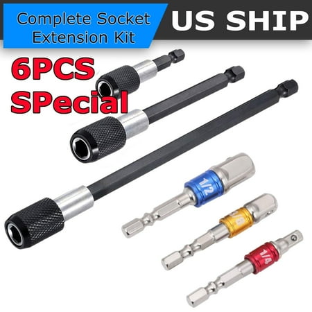 

6Pc Magnetic Extension Socket Drill Bit Holder Screwdriver 1/4 Hex Shank Quick