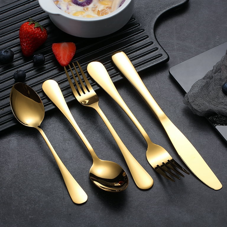 ReaNea 20 Piece Gold Silverware Set Stainless Steel Titanium Gold Plating  Flatware Set, Spoons and Forks Cutlery Set Service for 4